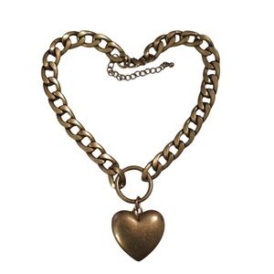 Vintage 90s Necklace HUGE Brutalist Brass Chunky Puffy Heart Statement Choker